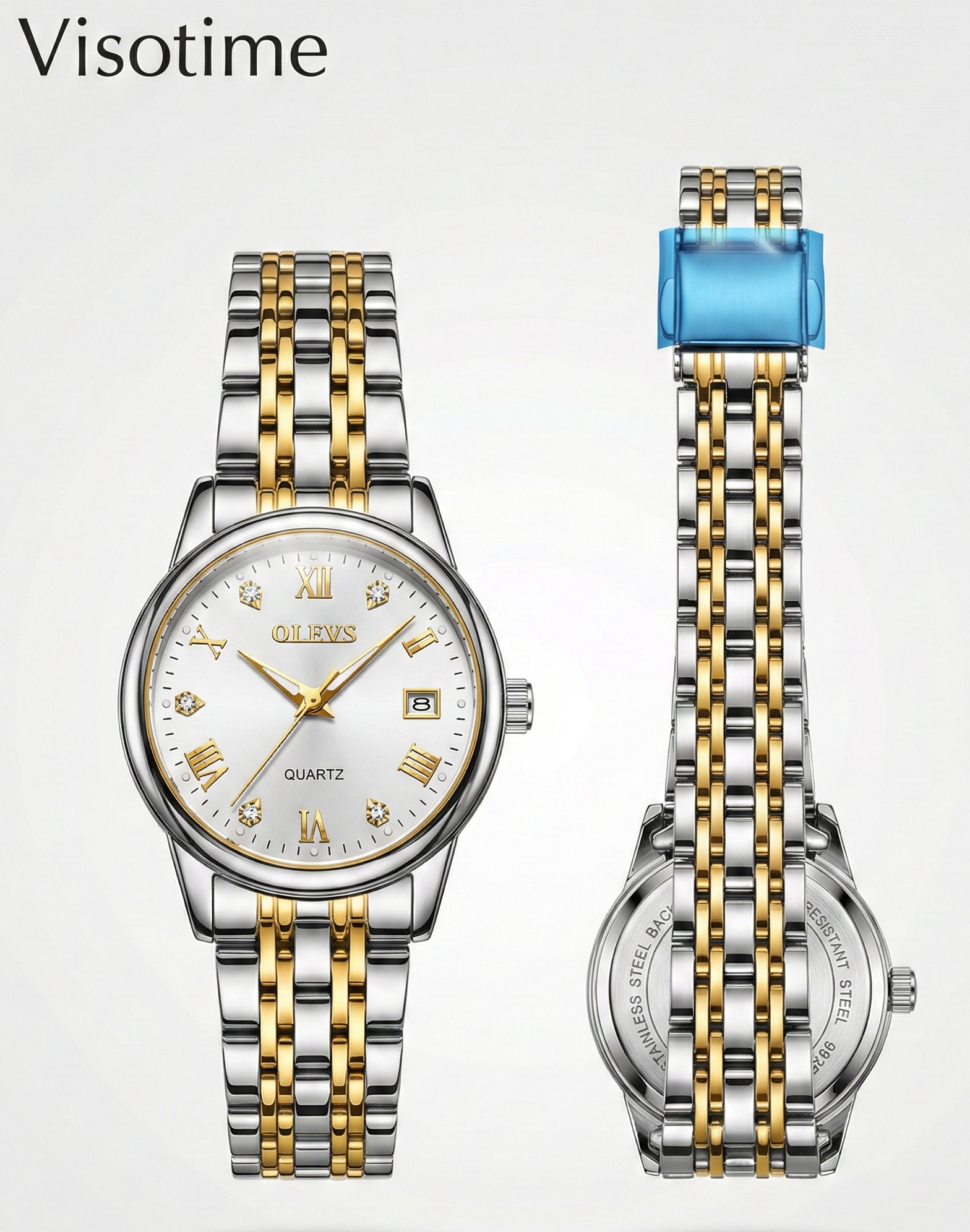OLEVS Classic Two-Tone Quartz Watch with Date and Roman Numerals