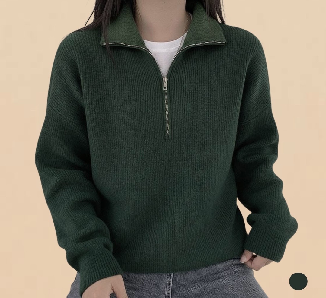 Premium Green Quarter-Zip Sweater
