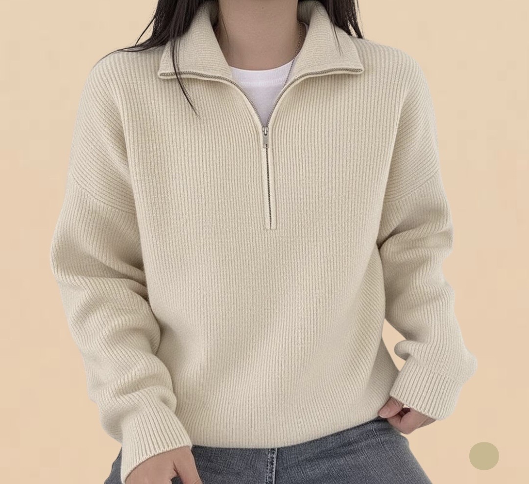 Premium Beige Quarter-Zip Sweater