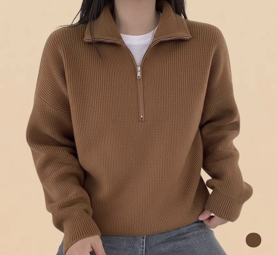 Premium Brown Quarter‑Zip Sweater