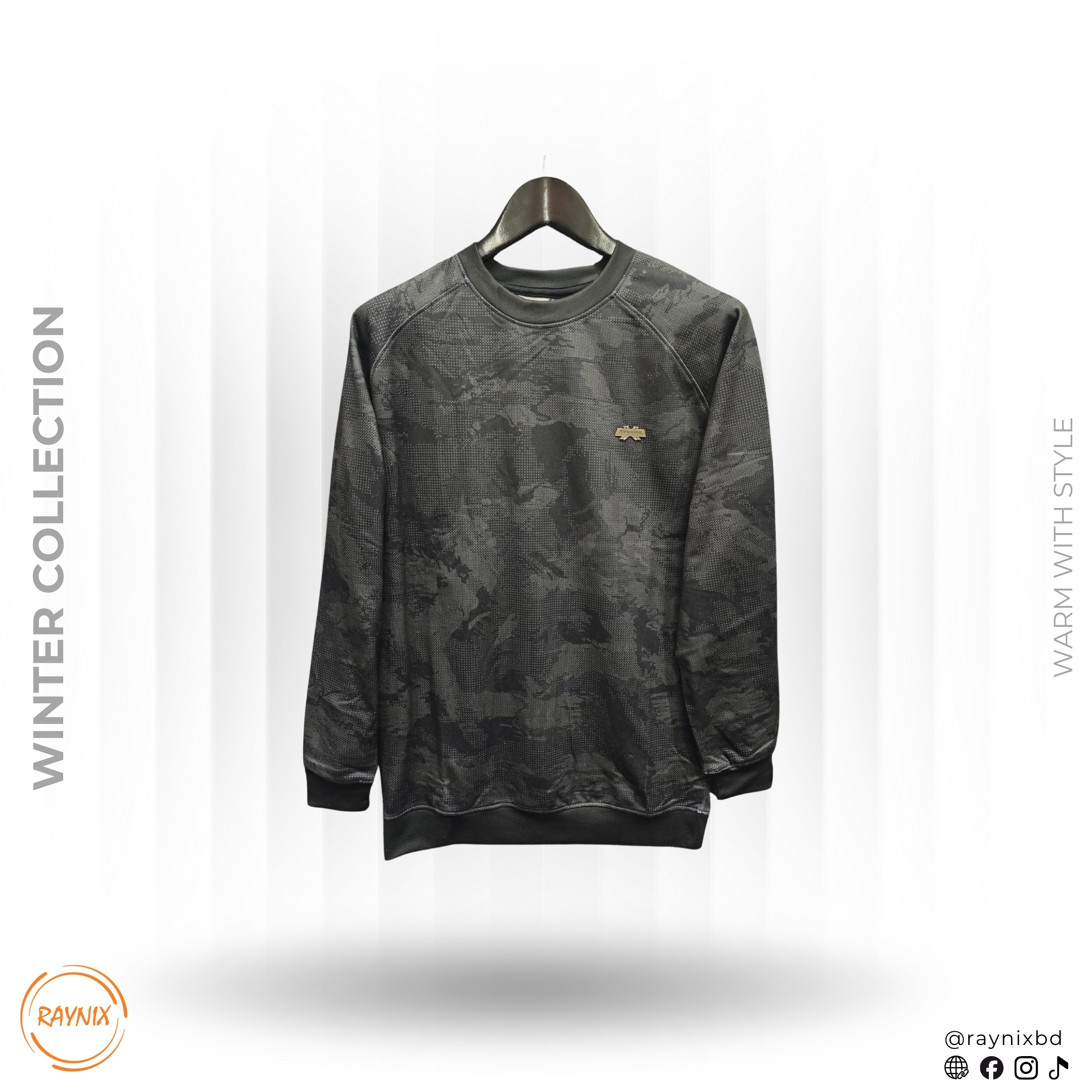 Xtreme Winter Collection Camouflage Texture Sweatshirt – Dark Grey & Charcoal