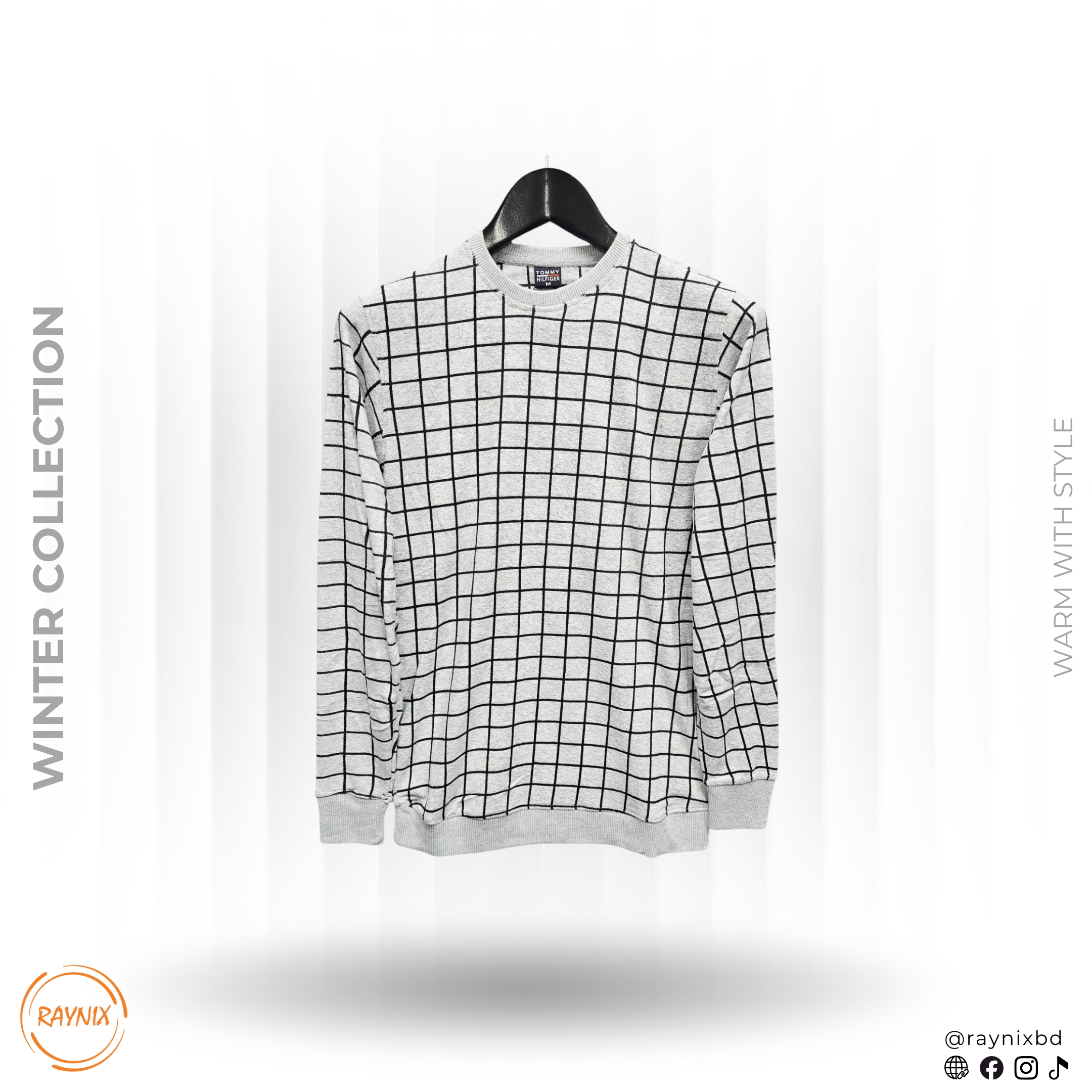 TOMMY HILFIGER Winter Collection Windowpane Check Sweatshirt – Heather Grey