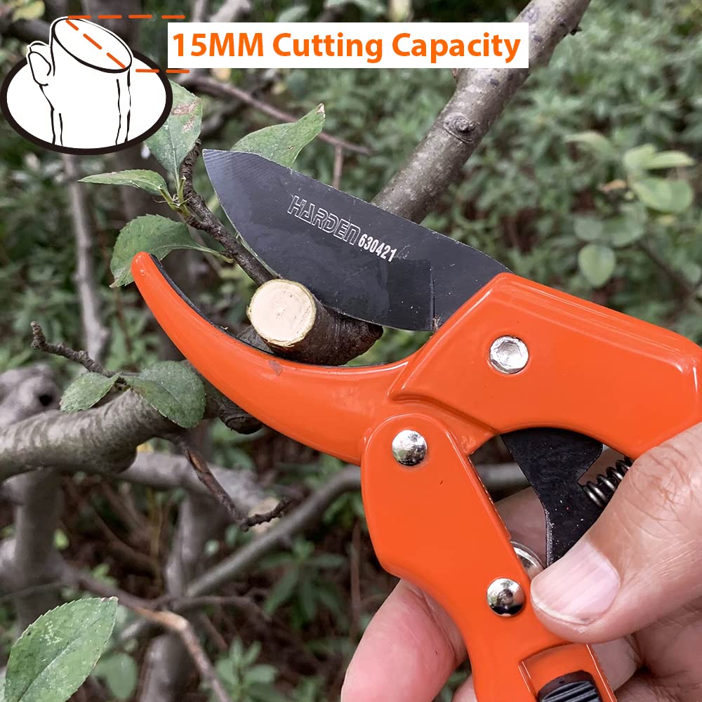 HARDEN 630421 8" Garden Pruner, SK5 Steel Blade, 200mm, Designed to Cut 1.5 cm Diameter Wood, One-Handed Safety Lock; Model 630421_img_1