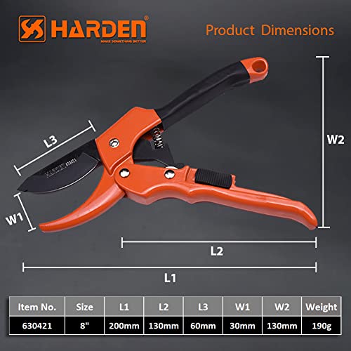 HARDEN 630421 8" Garden Pruner, SK5 Steel Blade, 200mm, Designed to Cut 1.5 cm Diameter Wood, One-Handed Safety Lock; Model 630421_img_4