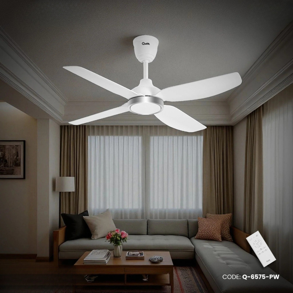 Qulik Windora 56" Decorative Energy Saving BLDC Remote Control Ceiling Fan (Pearl White) | Q-6575-PW