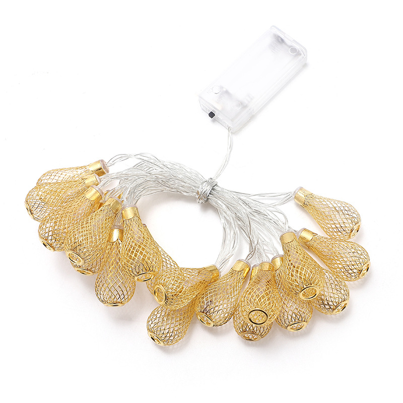golden metal teardrop LED string lights