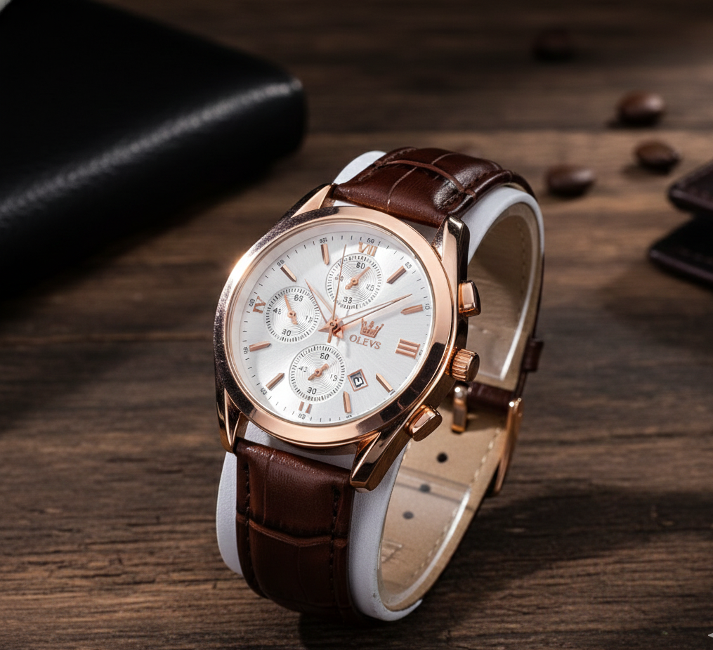 Olevs Luxury Top Quality Luxury Leather Analog quartz fashionable watch for men_img_1