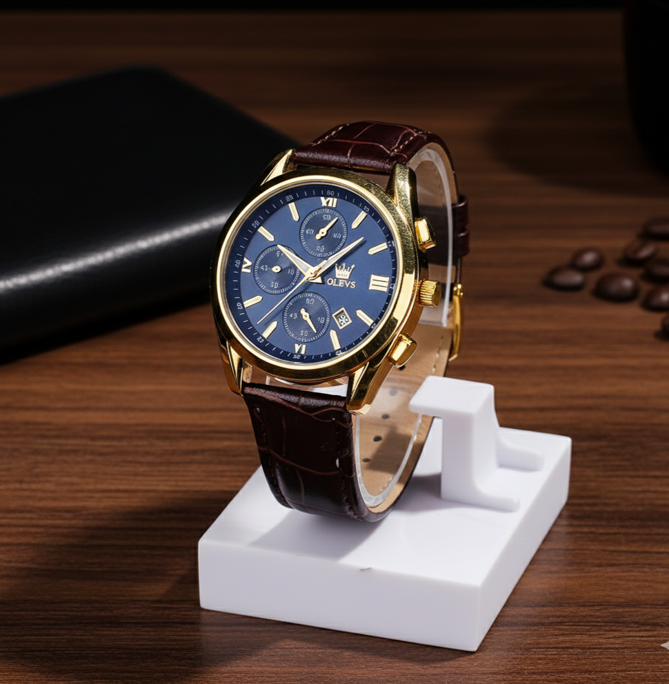Olevs Luxury Top Quality Luxury Leather Analog quartz fashionable watch for men_img_2