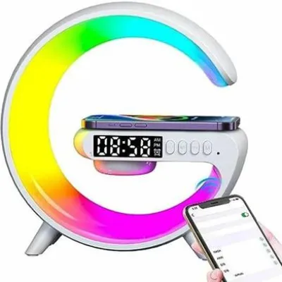G63 Wireless Bluetooth Speaker LED RGB Light Wireless Charger Intelligent Atmosphere RGB G Shape Bedside Music Clock Smart Speaker_img_3