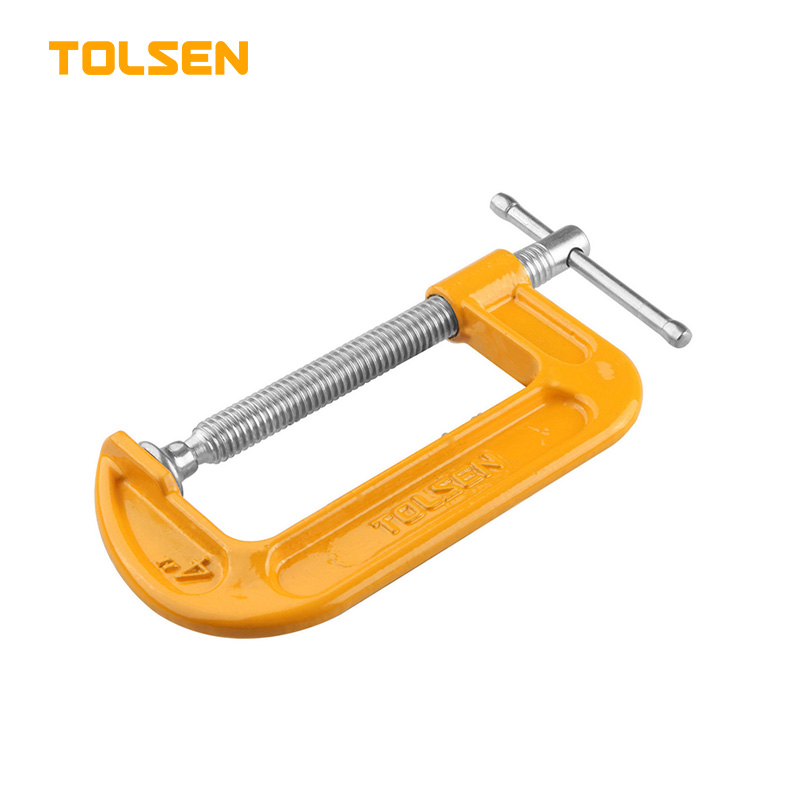 TOLSEN 10112 G-Clamp, 3" (75mm), Yellow Powder Coated Bar, Zinc Plated Thread Bar | Model: 10112