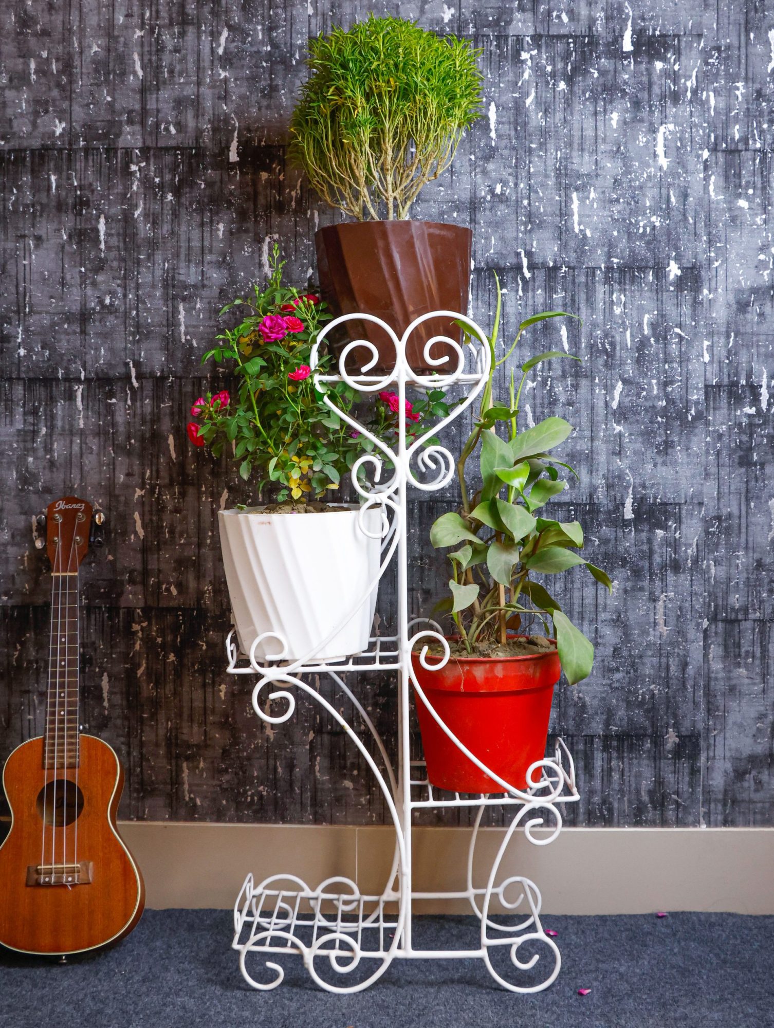 Flower Stand Nordic 4-Tier Metal  | ফ্লাওয়ার স্ট্যান্ড ৪ তলা কার্ট শেইপ মেটাল