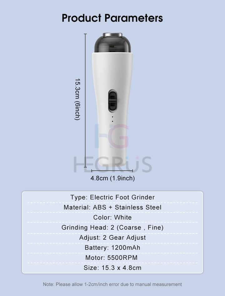 💥HEGRUS Rechargeable Electric Foot Grinder with 2 Grinding Heads_img_5