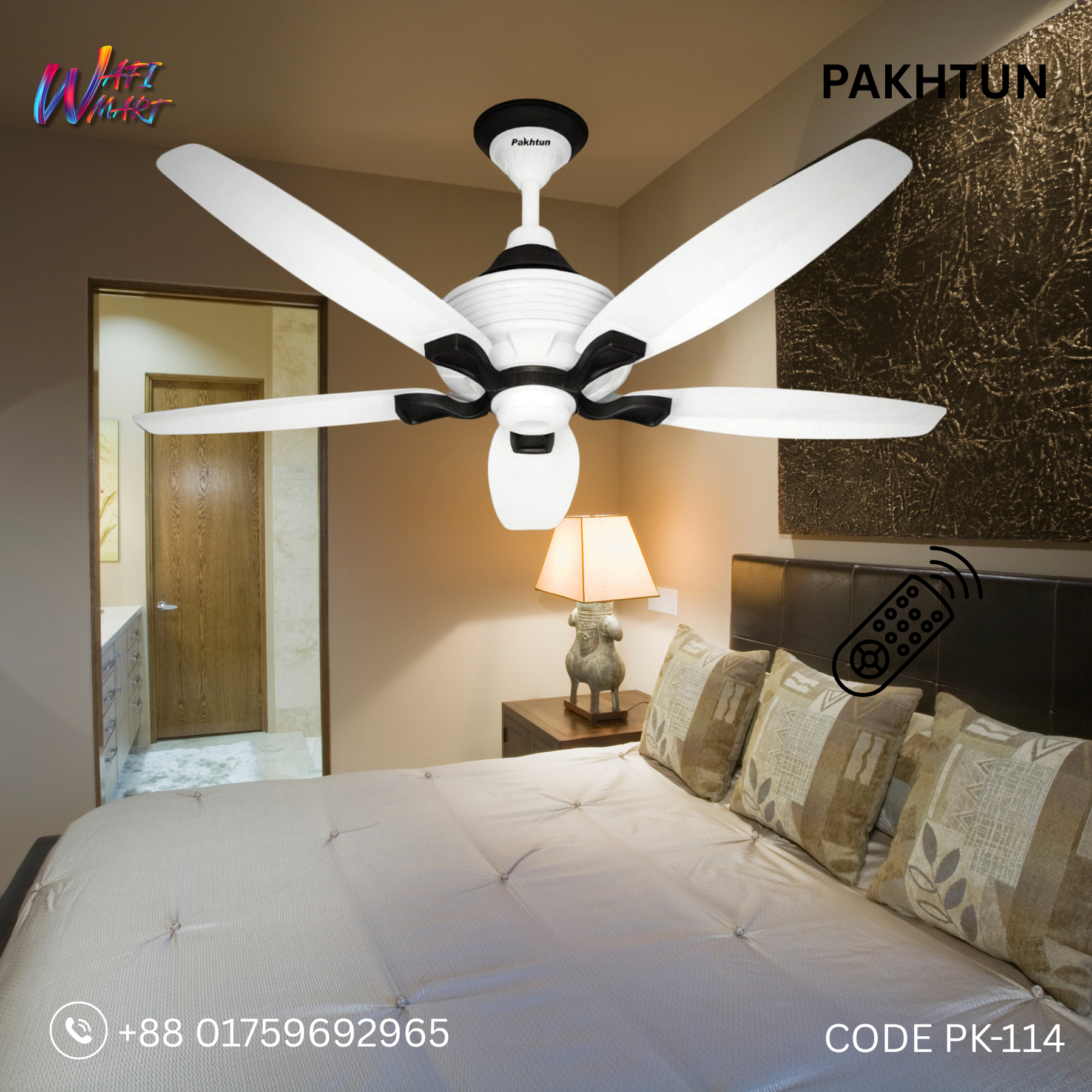 Pakhtun Penta 5- 56 inch BLDC Inverter Remote Control Ceiling Fan ( White) | PK-114