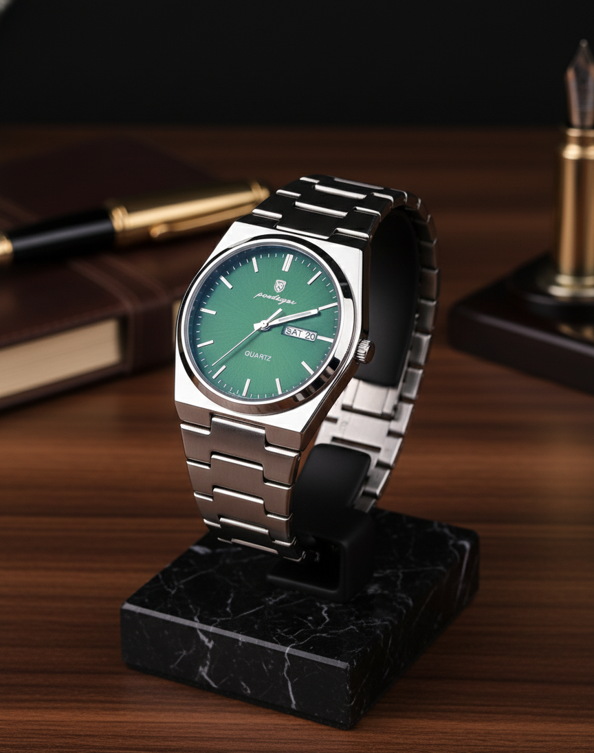 POEDAGAR 930 Men's New Luxury Luminous Date Week Stainless Steel Quartz Watch For Men_img_1