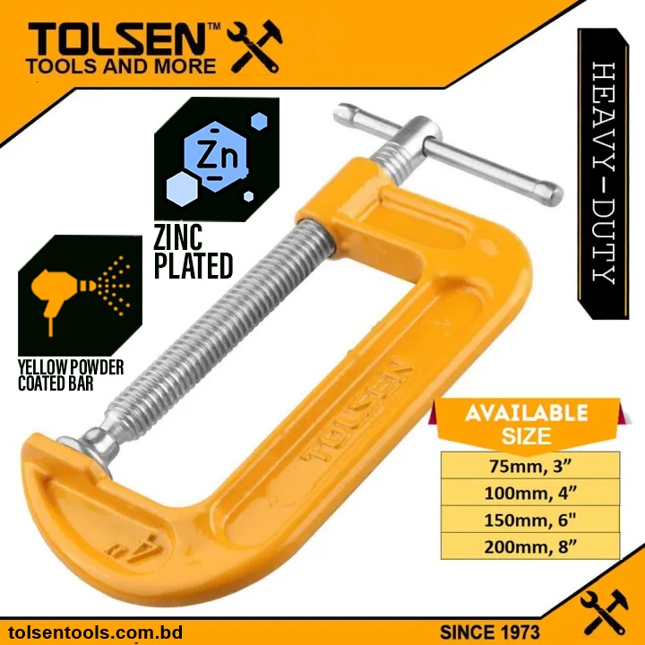 TOLSEN G Clamp (3" | 4" | 6" | 8") Powder Coated Bar, Heavy Duty