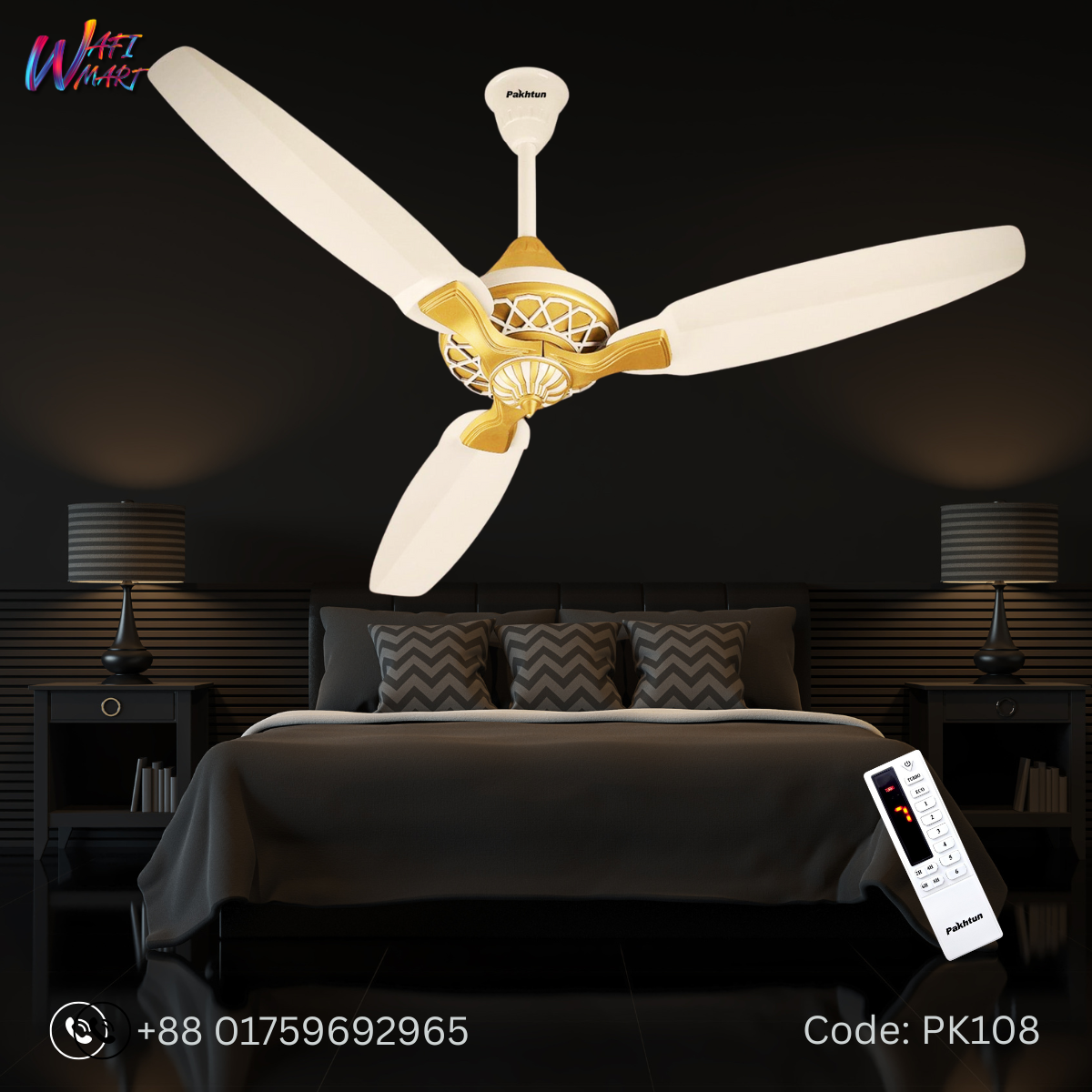 Pakhtun Pasha 52-inch BLDC Inverter Remote control Ceiling Fan (Offwhite/Golden) | PK-108