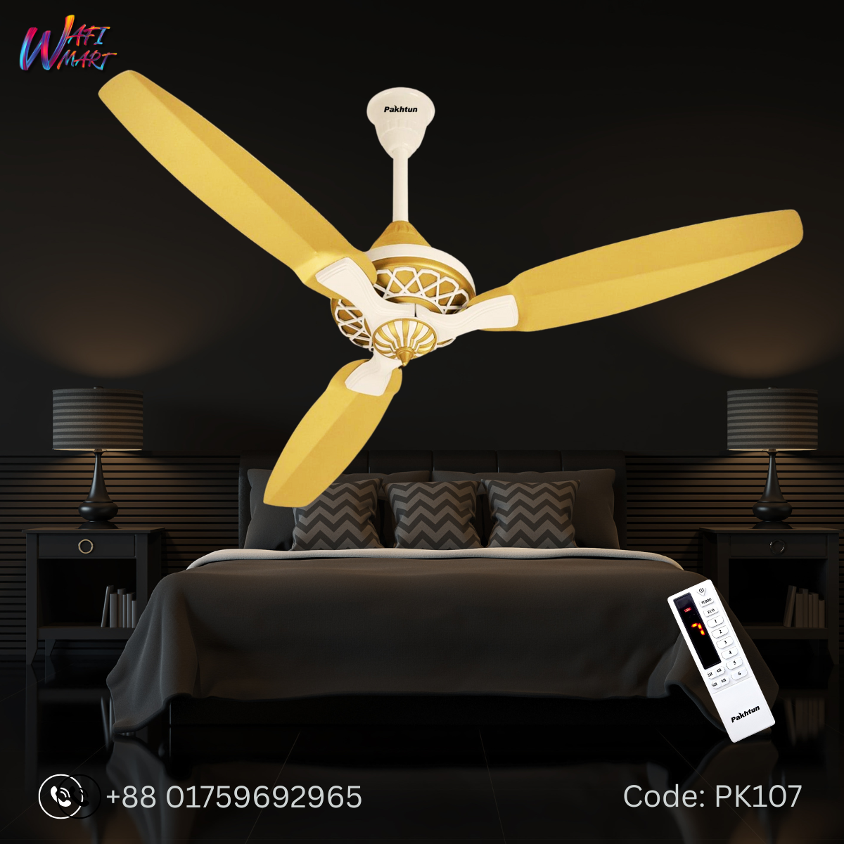 Pakhtun Pasha 52-inch BLDC Inverter Ceiling Fan (Golden/Offwhite) | PK-107