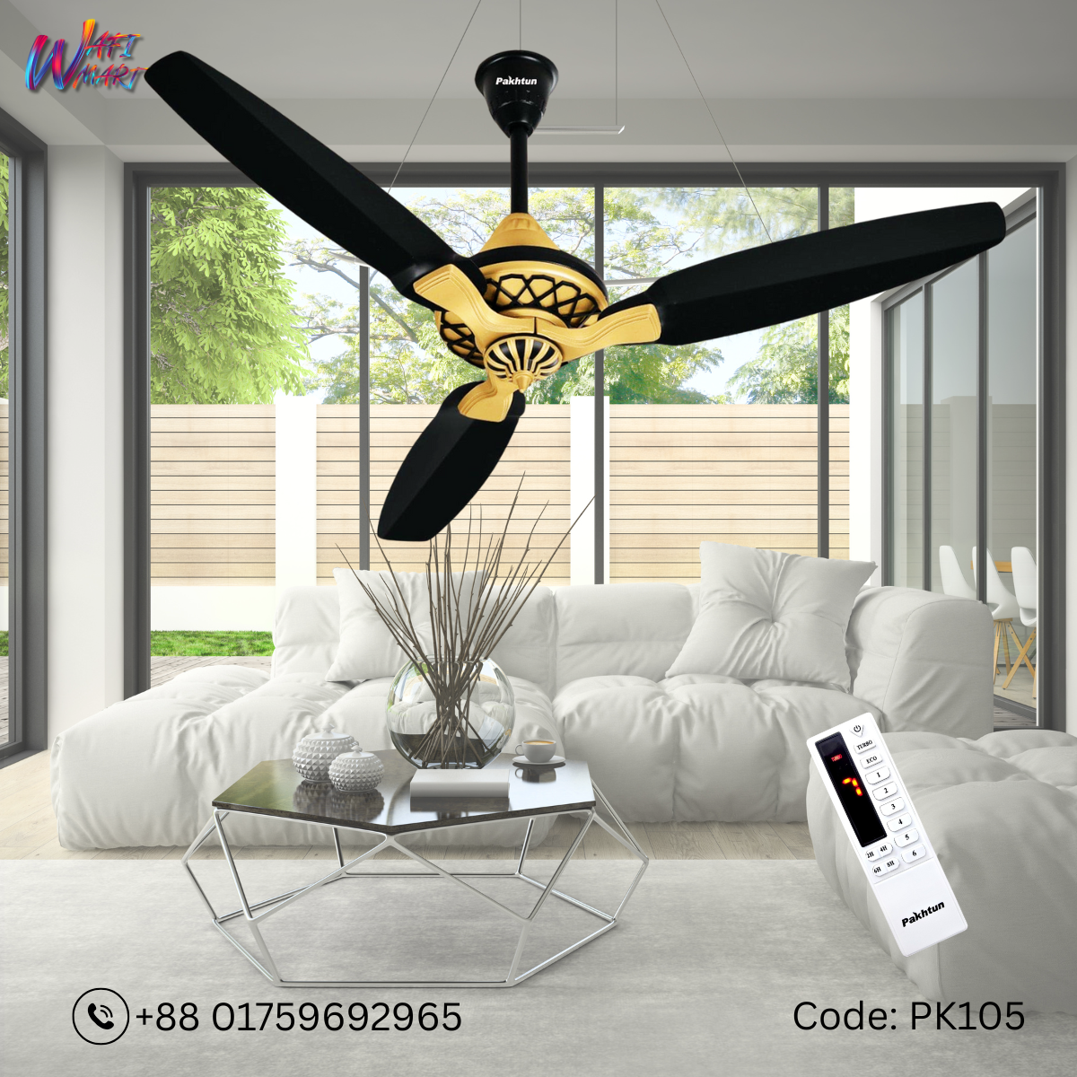 Pakhtun Pasha 52-inch BLDC Inverter Ceiling Fan (Black/Golden) | PK-105_img_0