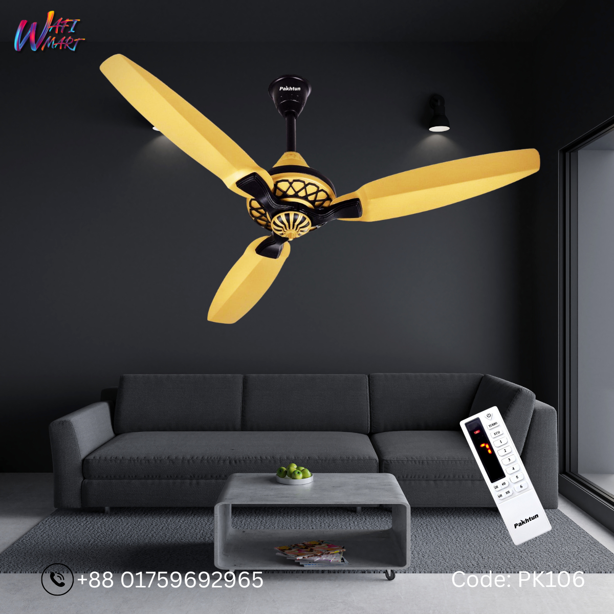 Pakhtun Pasha 52-inch BLDC Inverter Ceiling Fan (Golden/Black) | PK-106