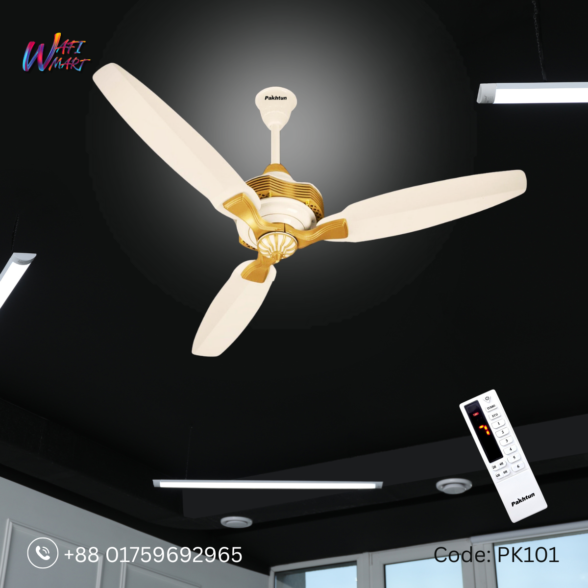 Pakhtun Khalifa - 52 inch BLDC Inverter Remote Control Ceiling Fan (Off-White/ Gold) | PK-101