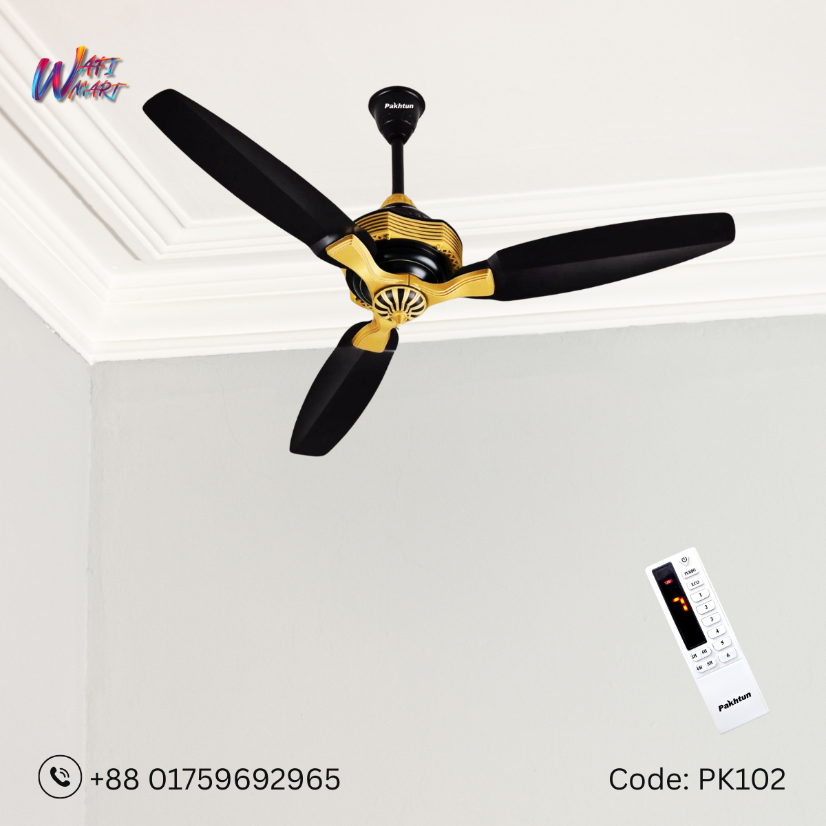 Pakhtun Khalifa - 52 inch BLDC Inverter Remote Control Ceiling Fan (Black Gold) | PK-102_img_0
