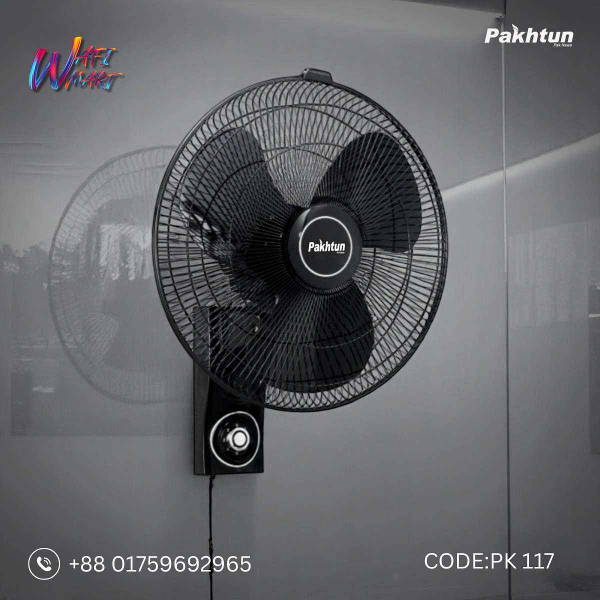 Pakhtun 18" High Speed Wall Bracket Fan (Black) | PK-117