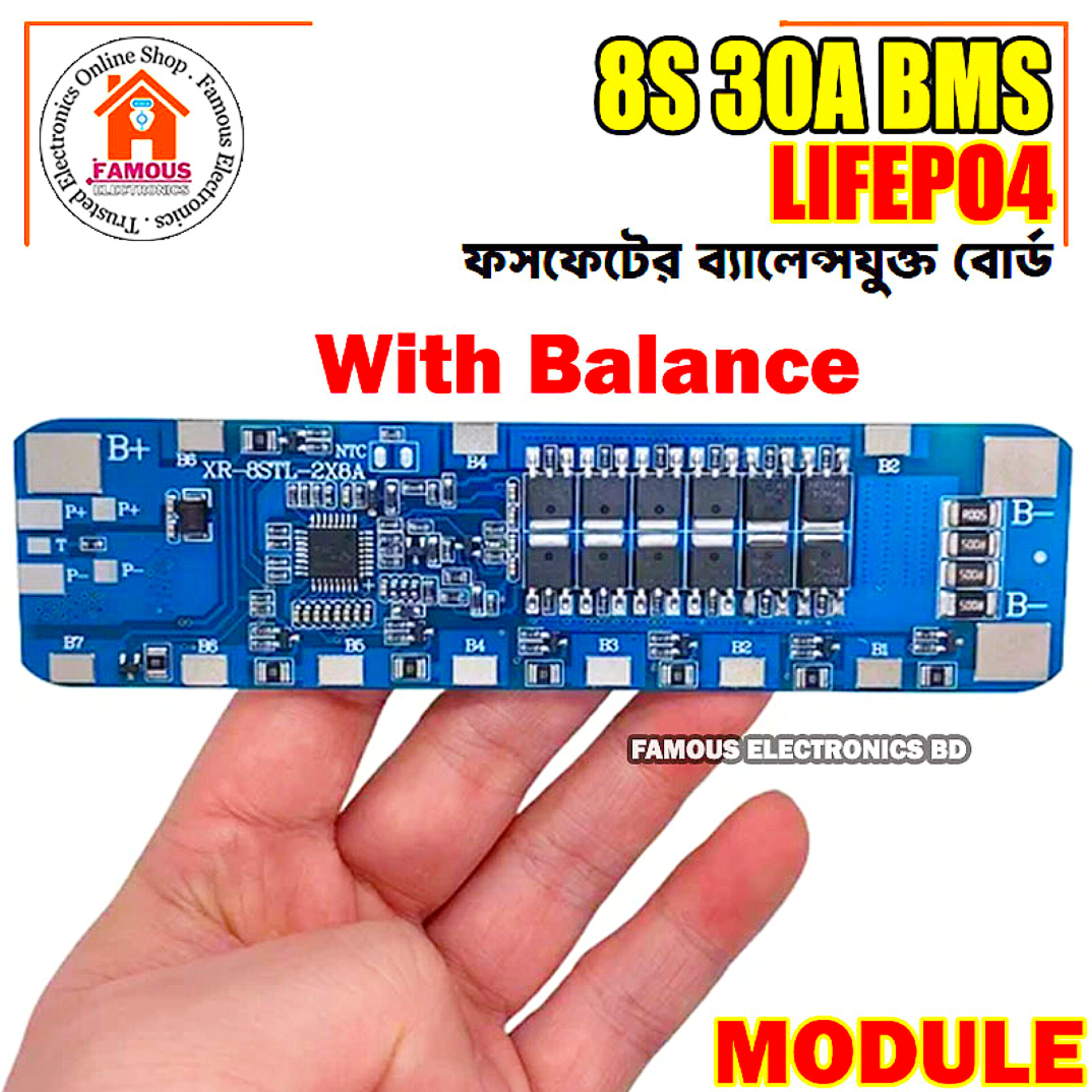 BMS 8S 24V LiFePo4 30A Battery Protection Board with Balance – Short Circuit, Overcharge & Overdischarge Protection