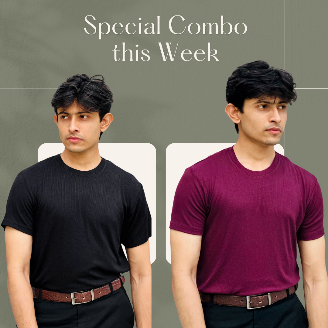 2 pice Combo -6-2x2 Ribbed Cotton-Viscose Solid Crew Tee_img_0