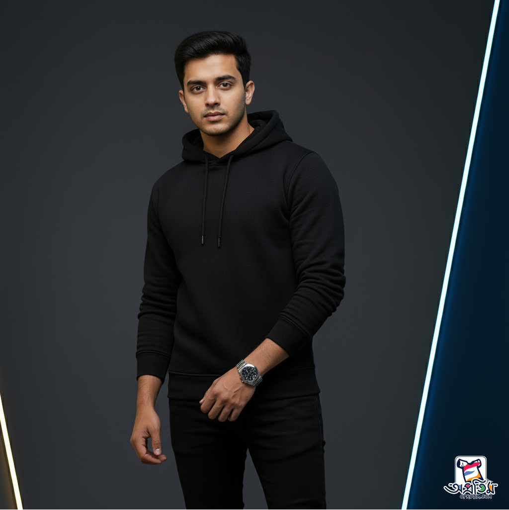 Exclusive Black Hoodie Solid Color - Image 3