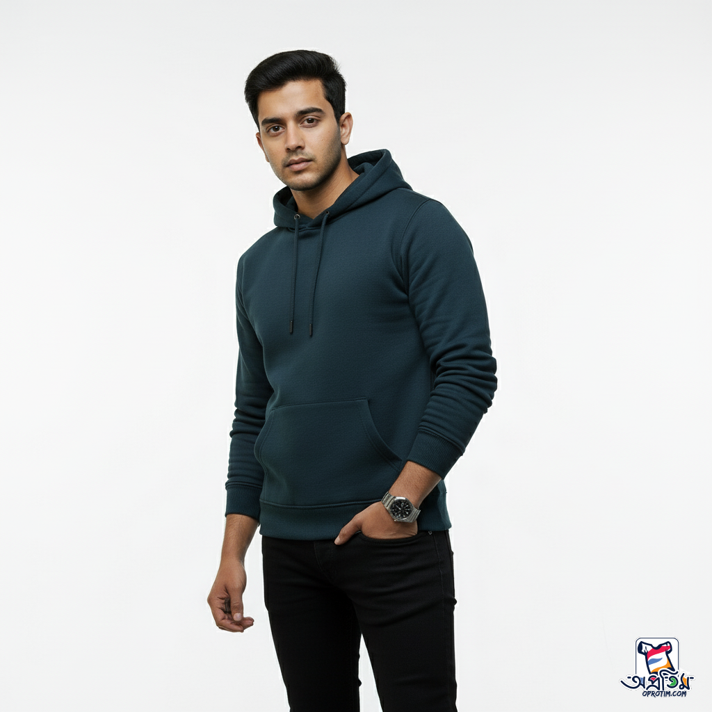 Exclusive Petrol blue Color Hoodie - Image 3