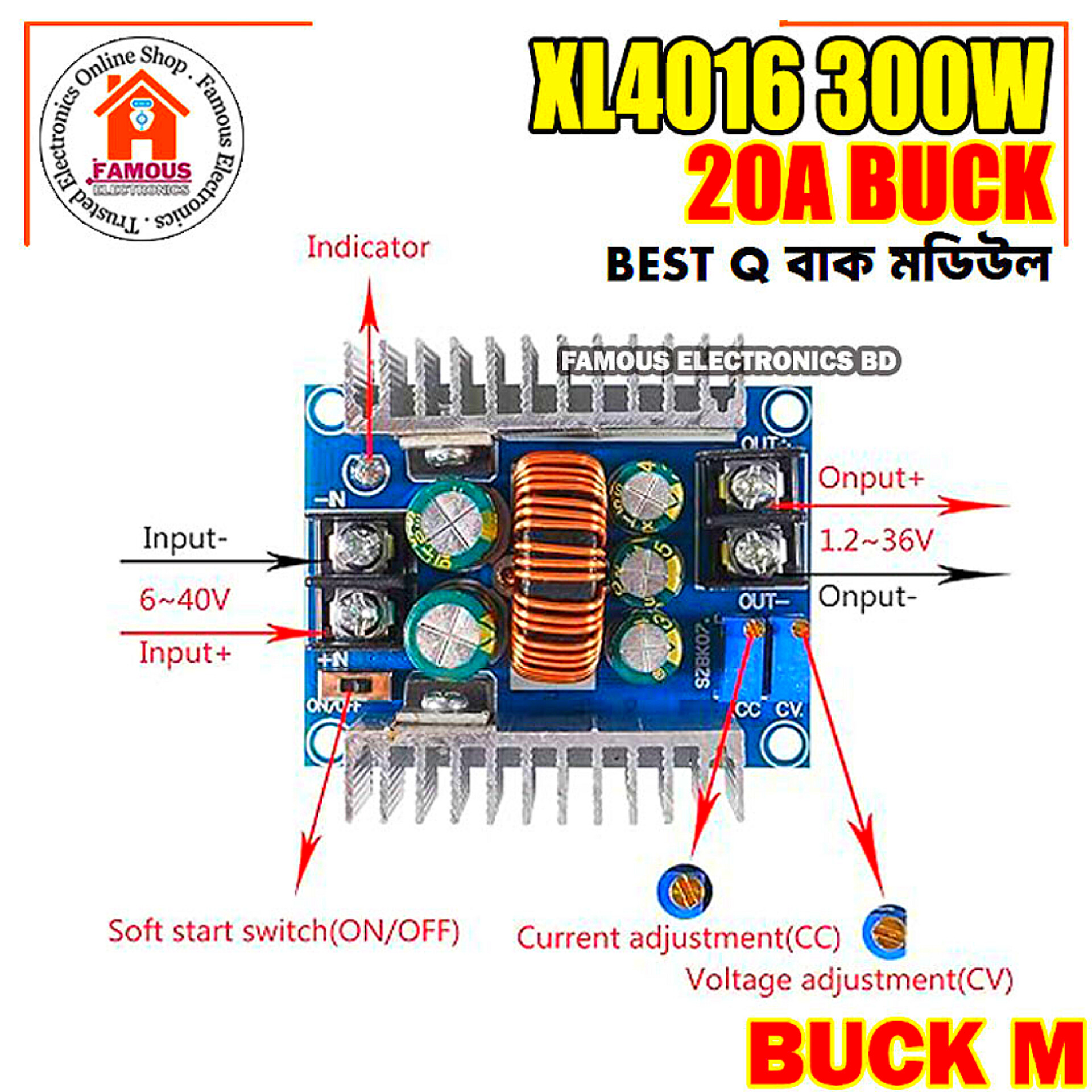XL4016 20A Step-Down Buck Converter CC CV Power Supply Module | DC 6V-40V to 1.2V-35V Voltage Regulator_img_2