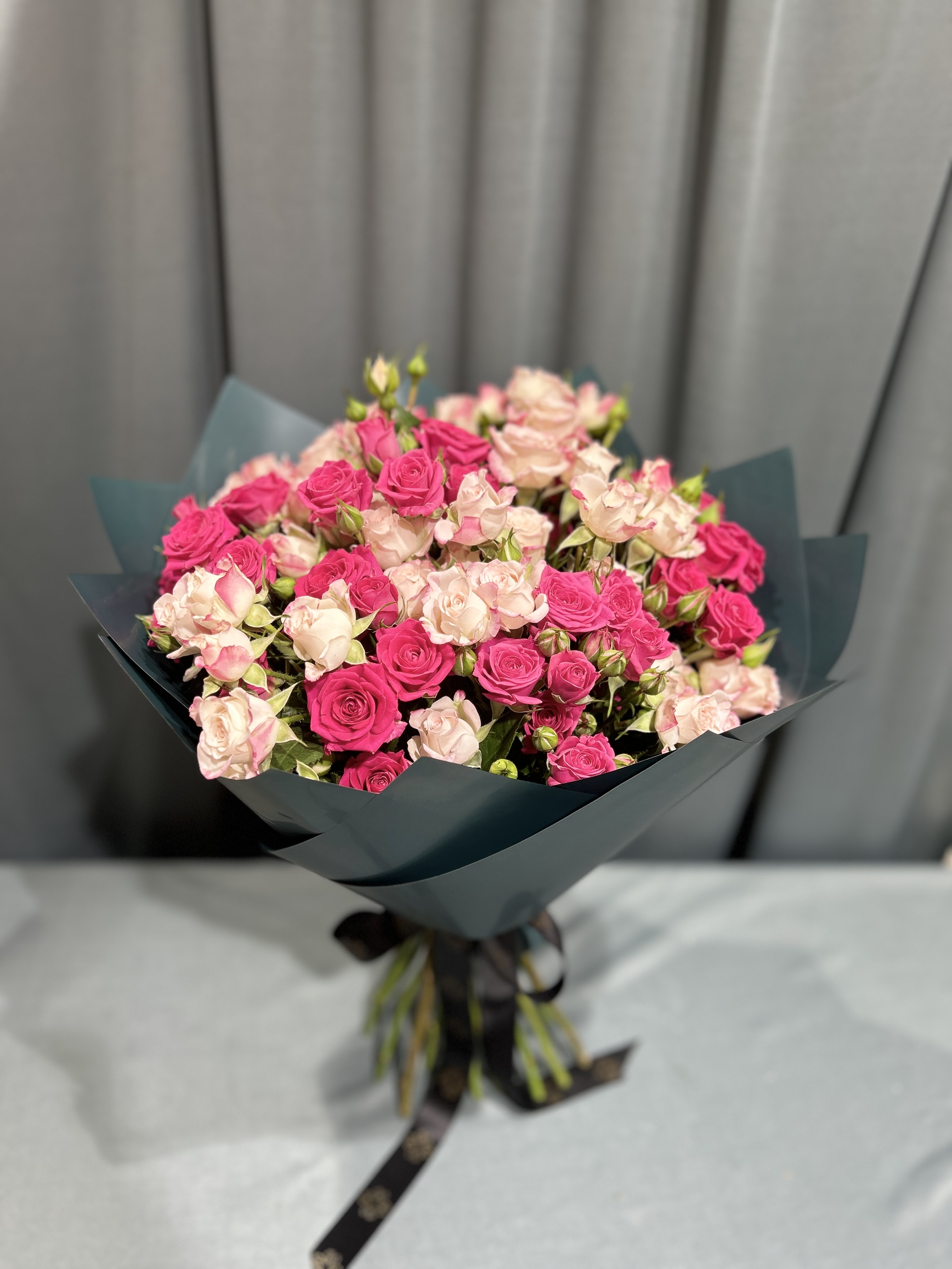 Lite and dark pink  baby roses  hand bouquet