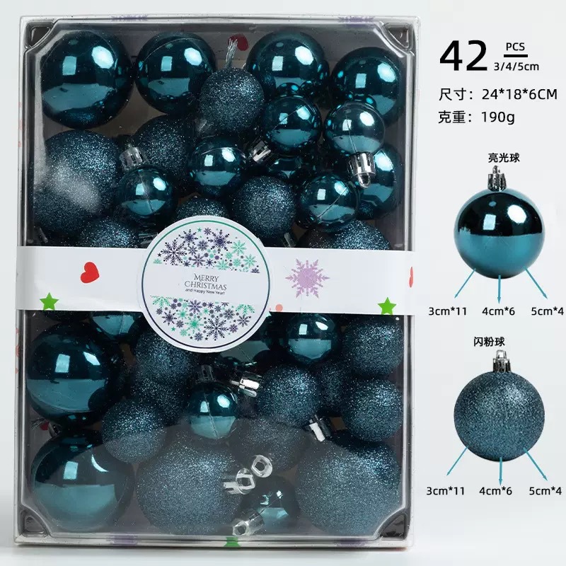 42-piece set of teal blue, shatterproof Christmas ball ornaments