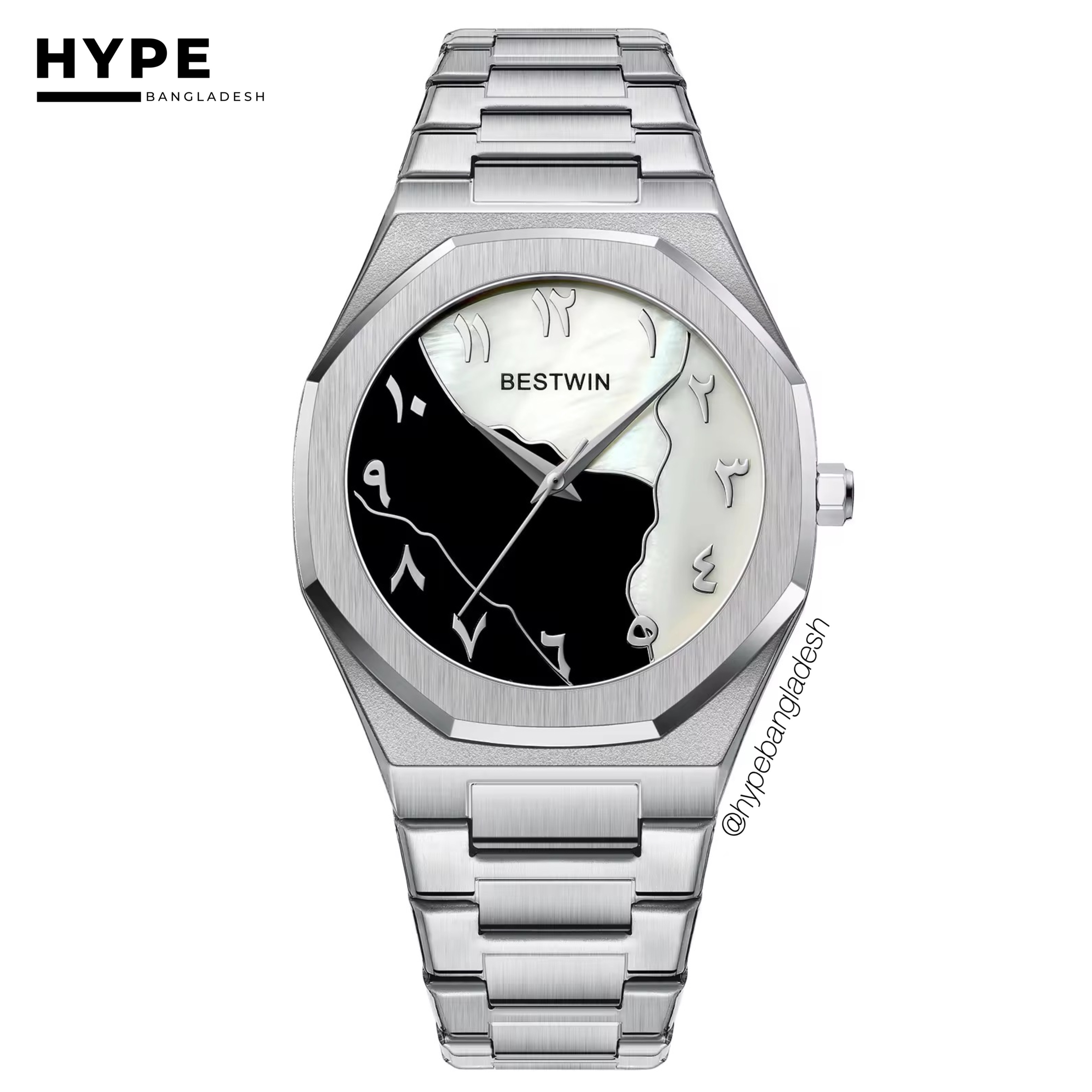 Arabic Dial Bestwin Stainless Steel Heavyweight Watch (Silver Chain)