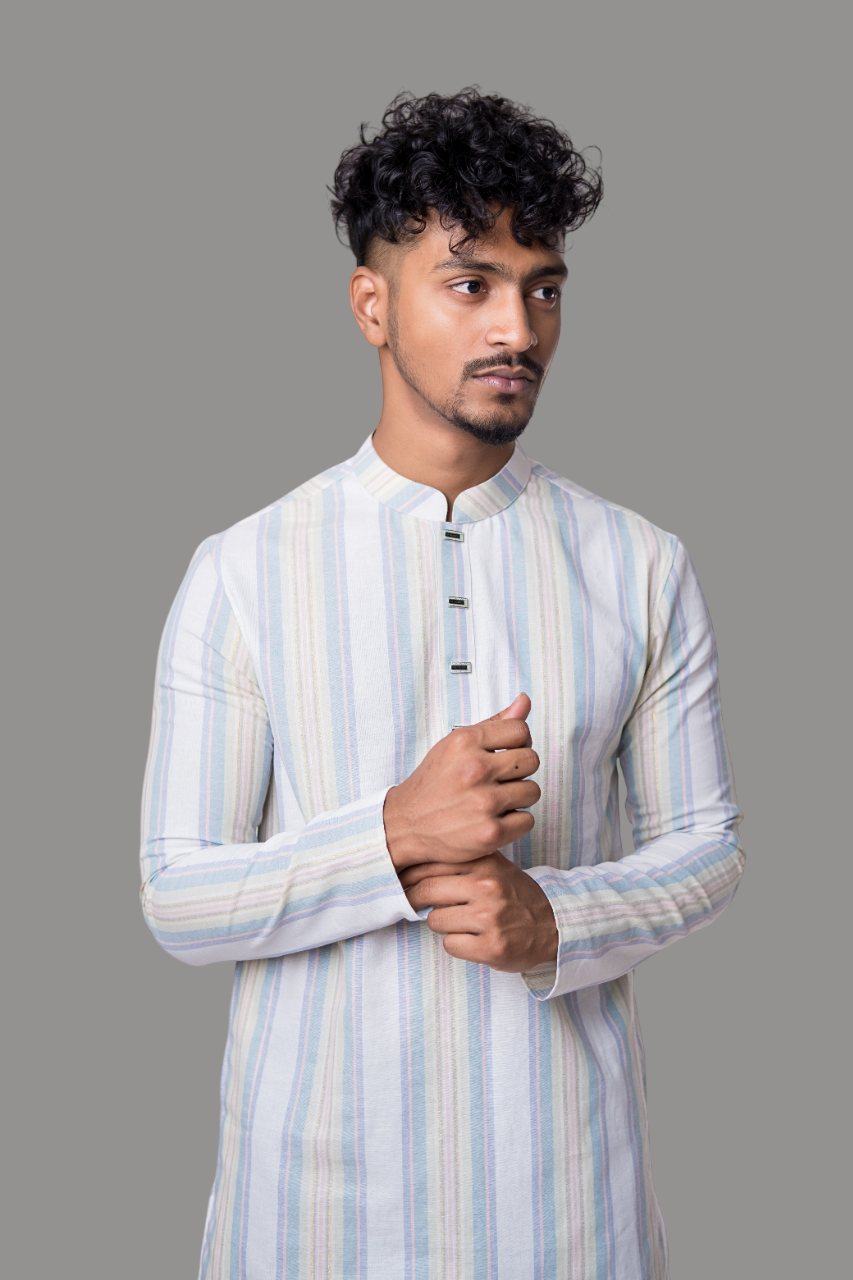Men's Classic Striped Semi-Cotton Khadi Panjabi (PJB-005)