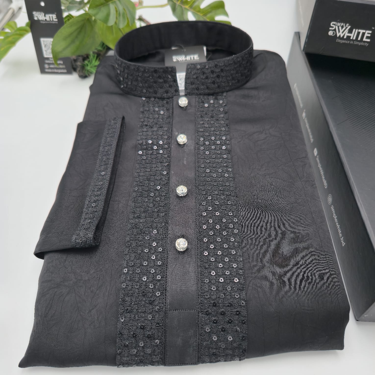 Men’s Black Panjabi with Sequin Embellished Placket & Silver Buttons – Premium Festive Wear by Simple White (Punjabi BDT 4,990 + Pajama BDT 2,500)_img_0