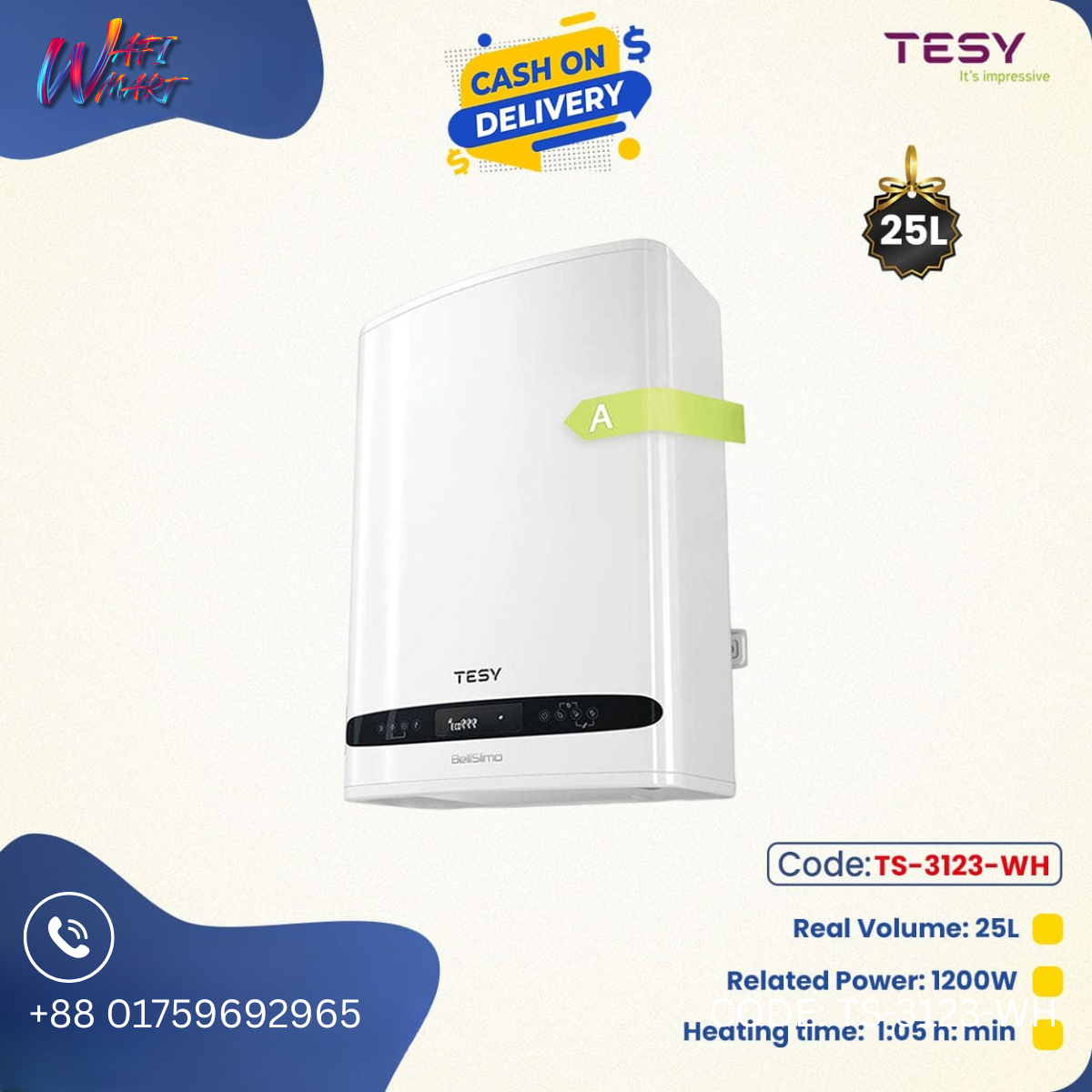 Tesy BelliSlimo 25Ltr Water Heater(White) TS-3123-WH_img_1
