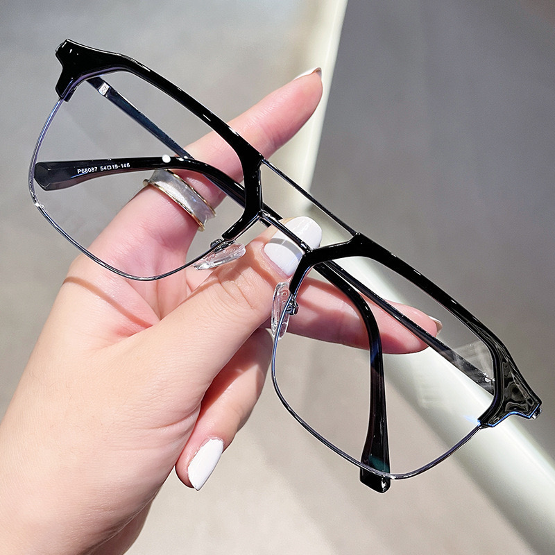 New anti-blue light glasses men's Pu Shuai plain glasses slag men's double beam glasses frame with myopia degree glasses wholesale
