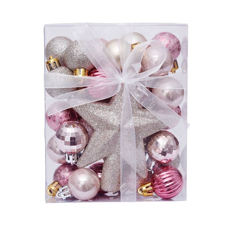 Assorted pink and silver Christmas ornaments