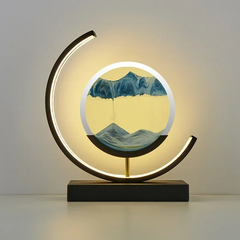 Table Lamp Quicksand Night Light 3D Hourglass Bedside Lamps_img_8