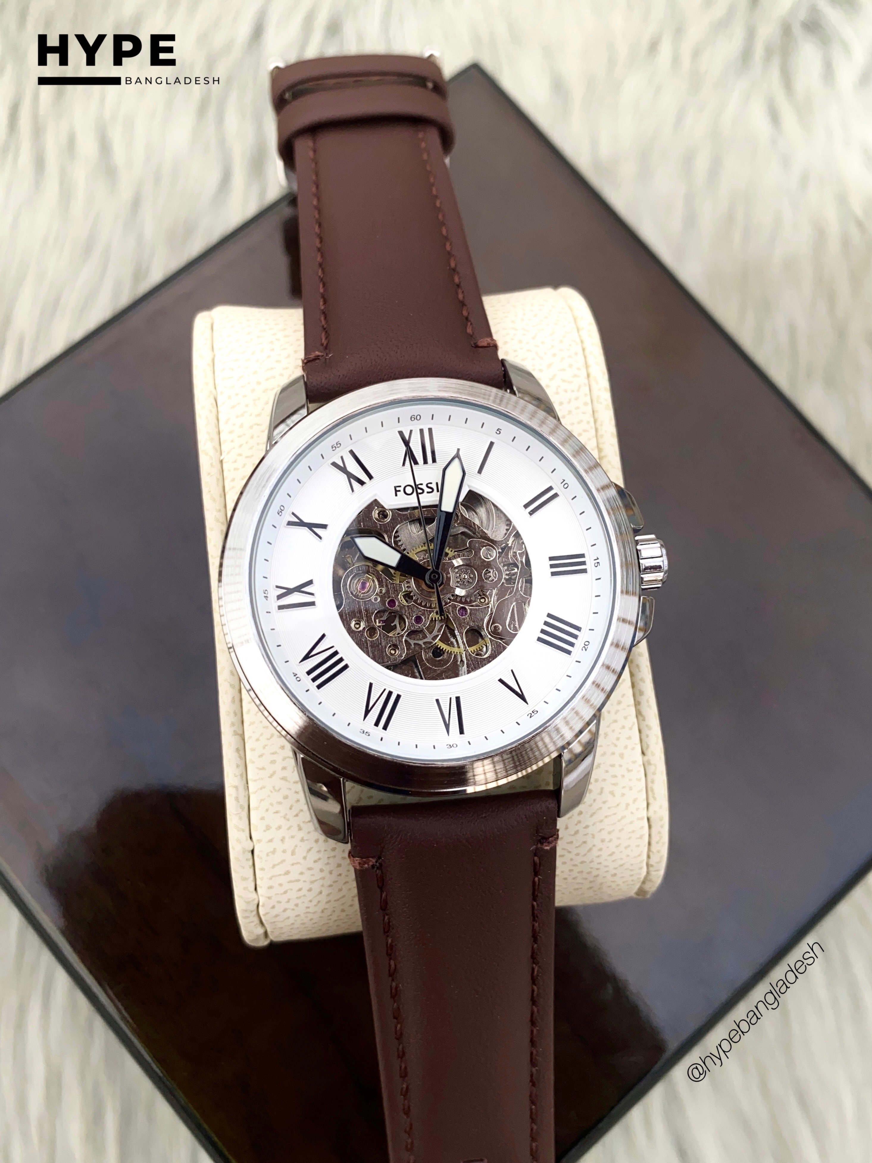 Fossil Automatic brown leather white dial