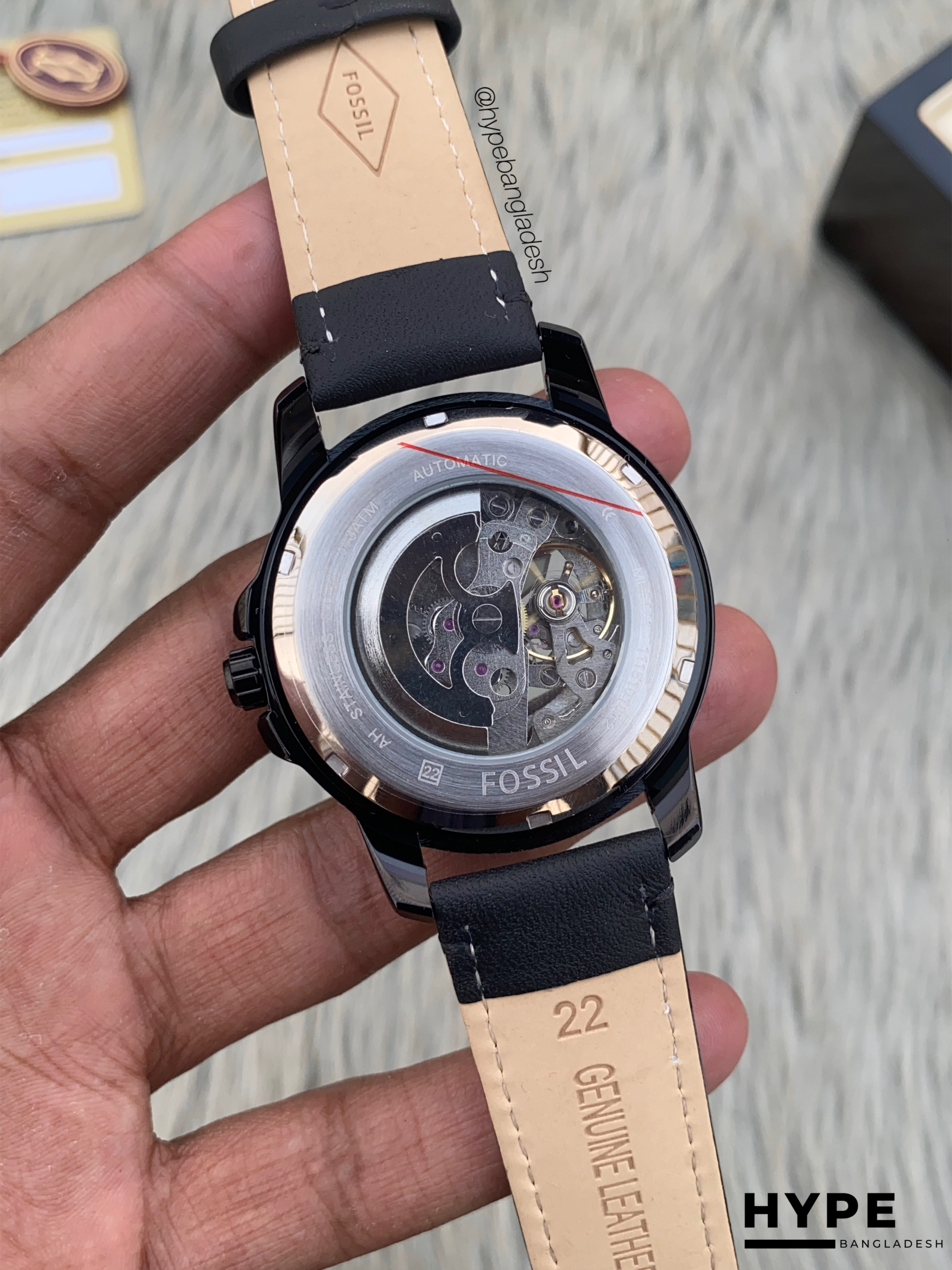 Fossil Automatic black leather white dial_img_1