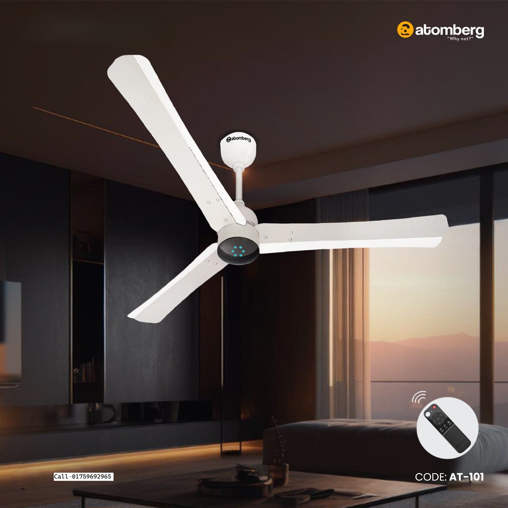Atomberg Renesa+ 56" 35W BLDC motor Energy Saving Anti-Dust Speed Indicator Light Ceiling Fan with Remote Control (Pearl White) AT-101