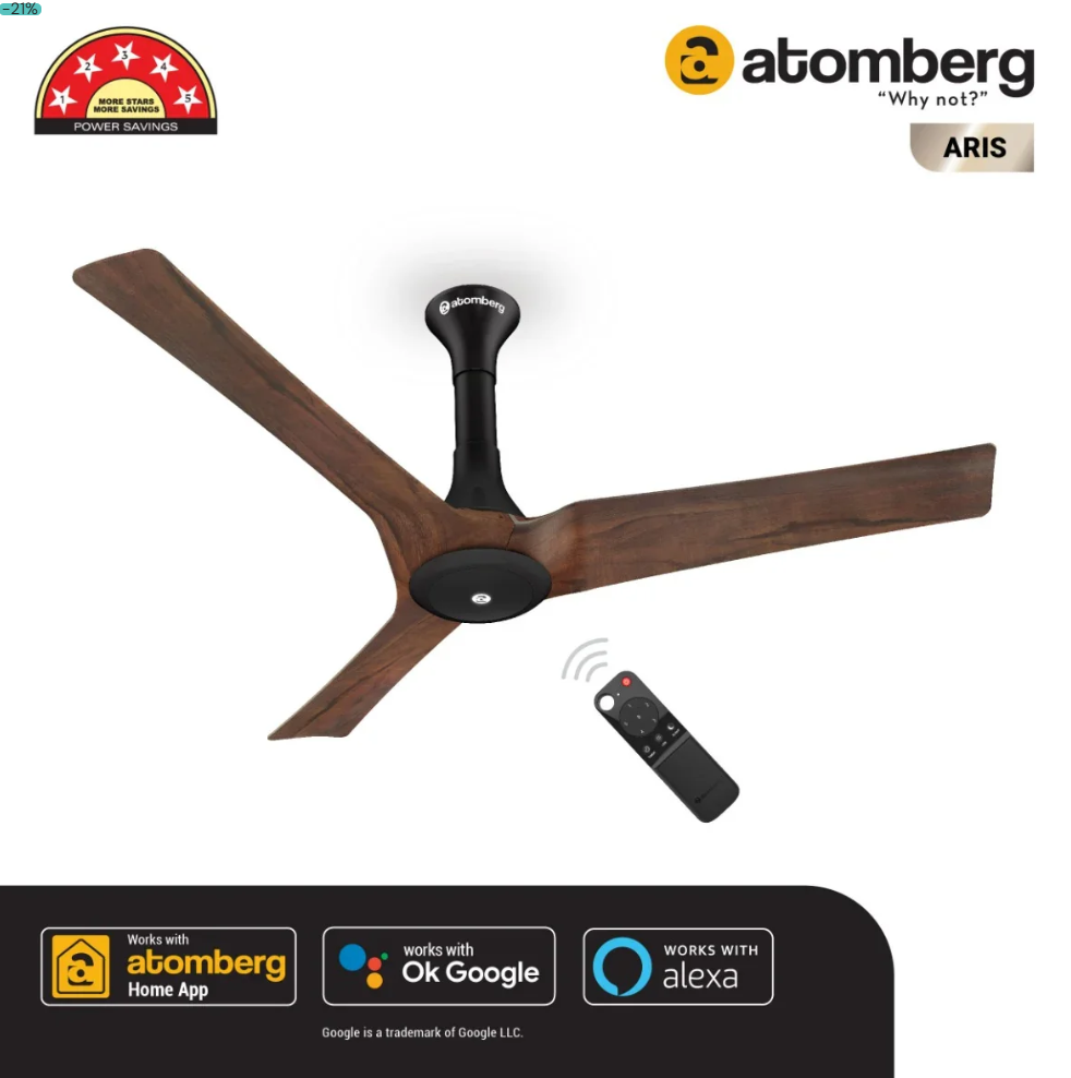 Atomberg Aris 48" BLDC Smart IoT Ceiling Fan (Dark Teakwood, Silent, Energy Efficient, Remote Control)_img_1