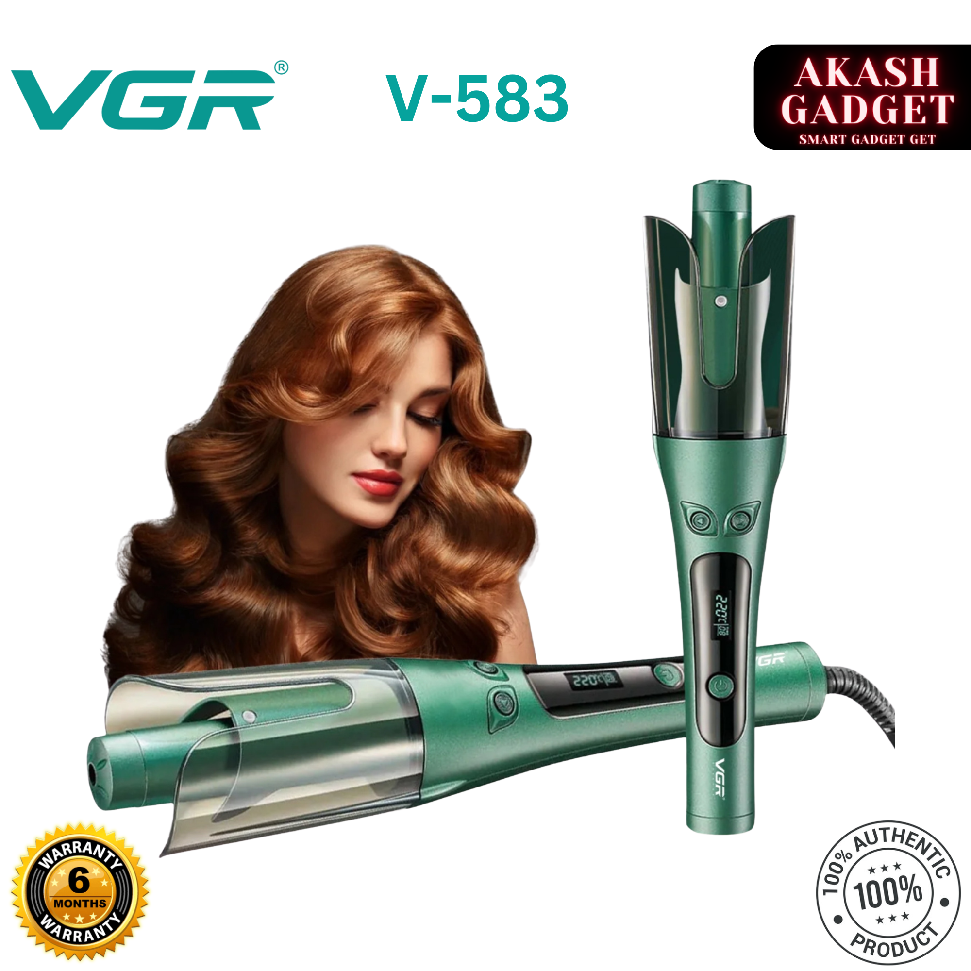 VGR V-583 Professional Automatic Hair Curling Iron For Women | 150–220°C Temperature Range, LED Display, Auto Shut-Off, 360° Swivel Cord & Lightweight Design_img_0