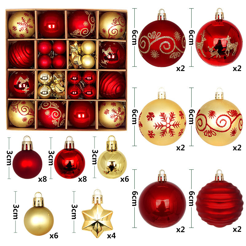 44pcs set Red and Gold Christmas ball ornaments