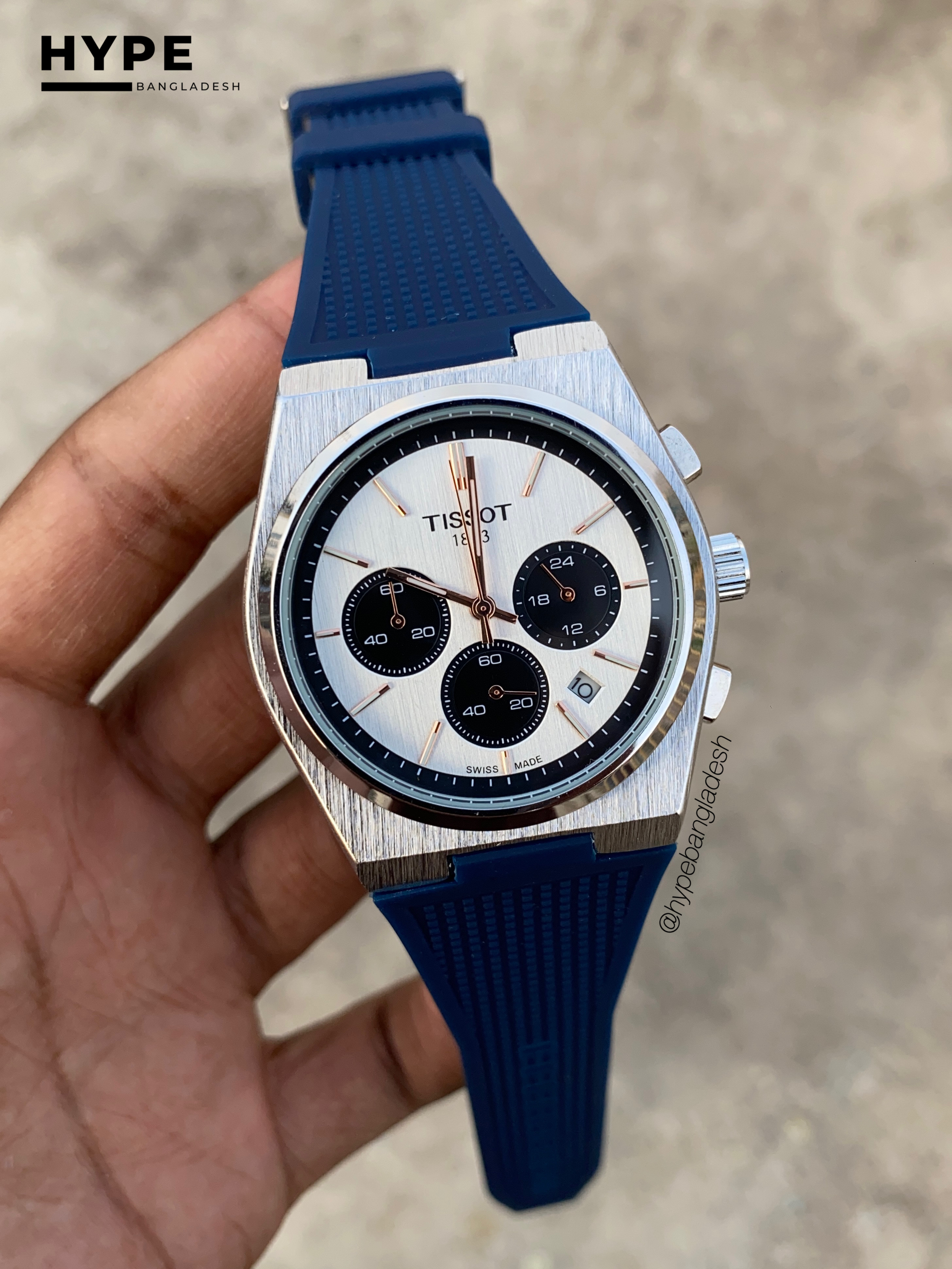 Tissot PRX chronograph blue silicone strap & panda dial