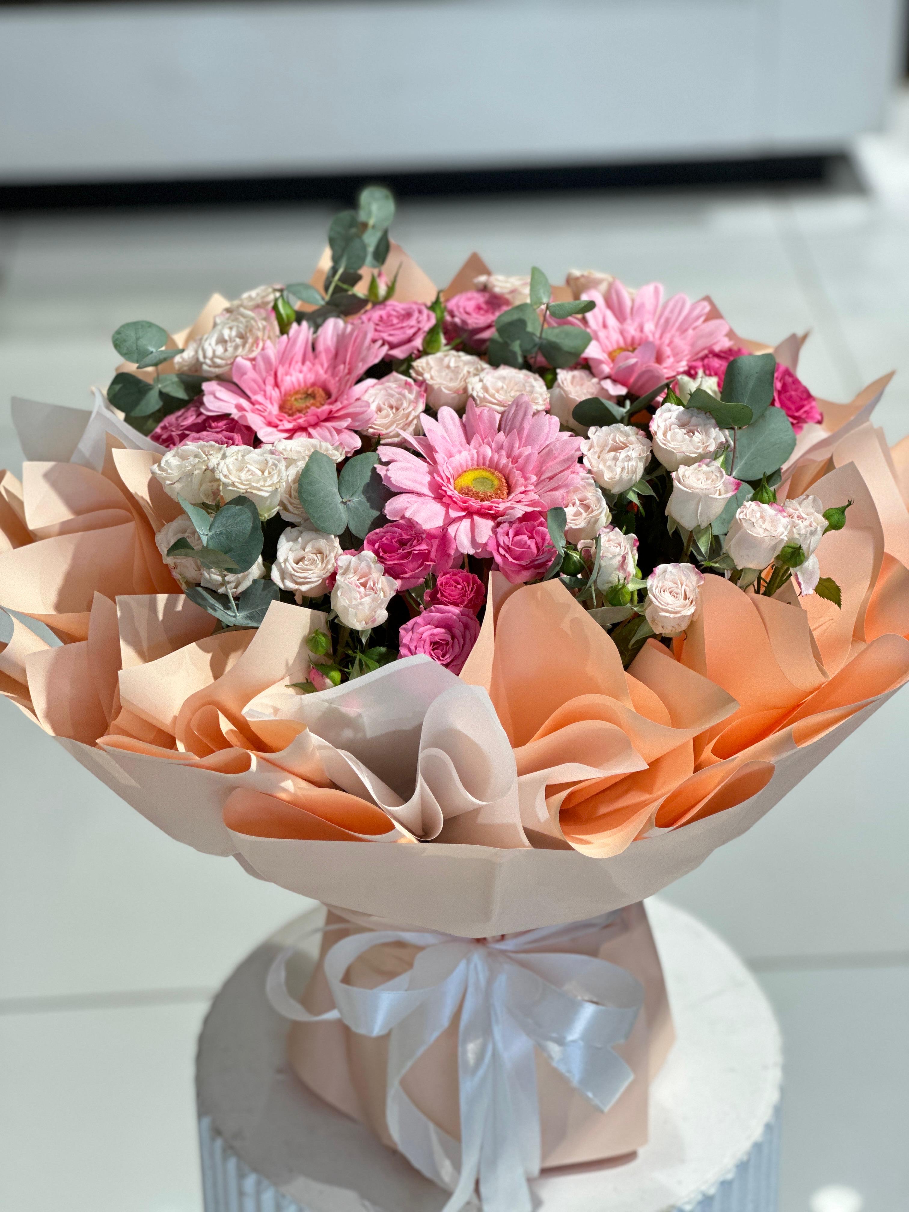 Pink lite with dark flowers stunning bouquet_img_1