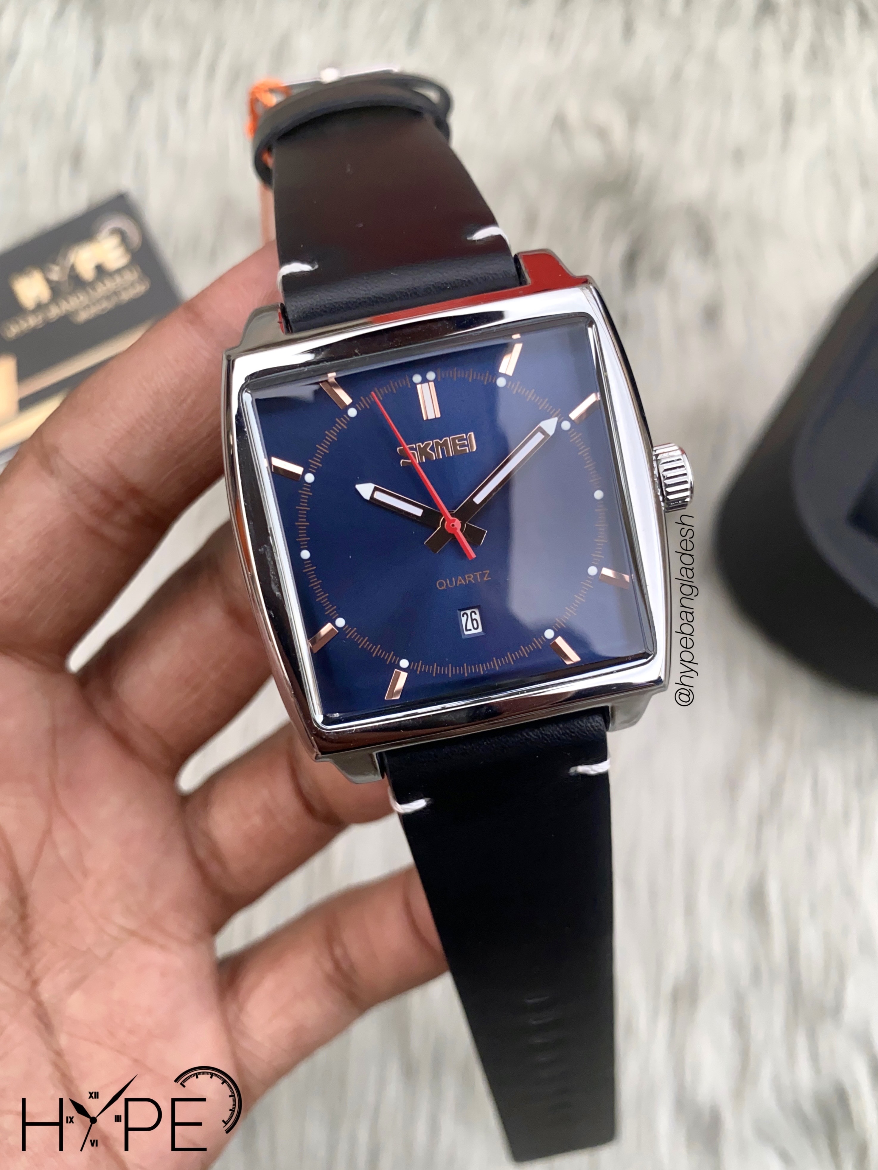 Skmei square dial leather belt (blue)