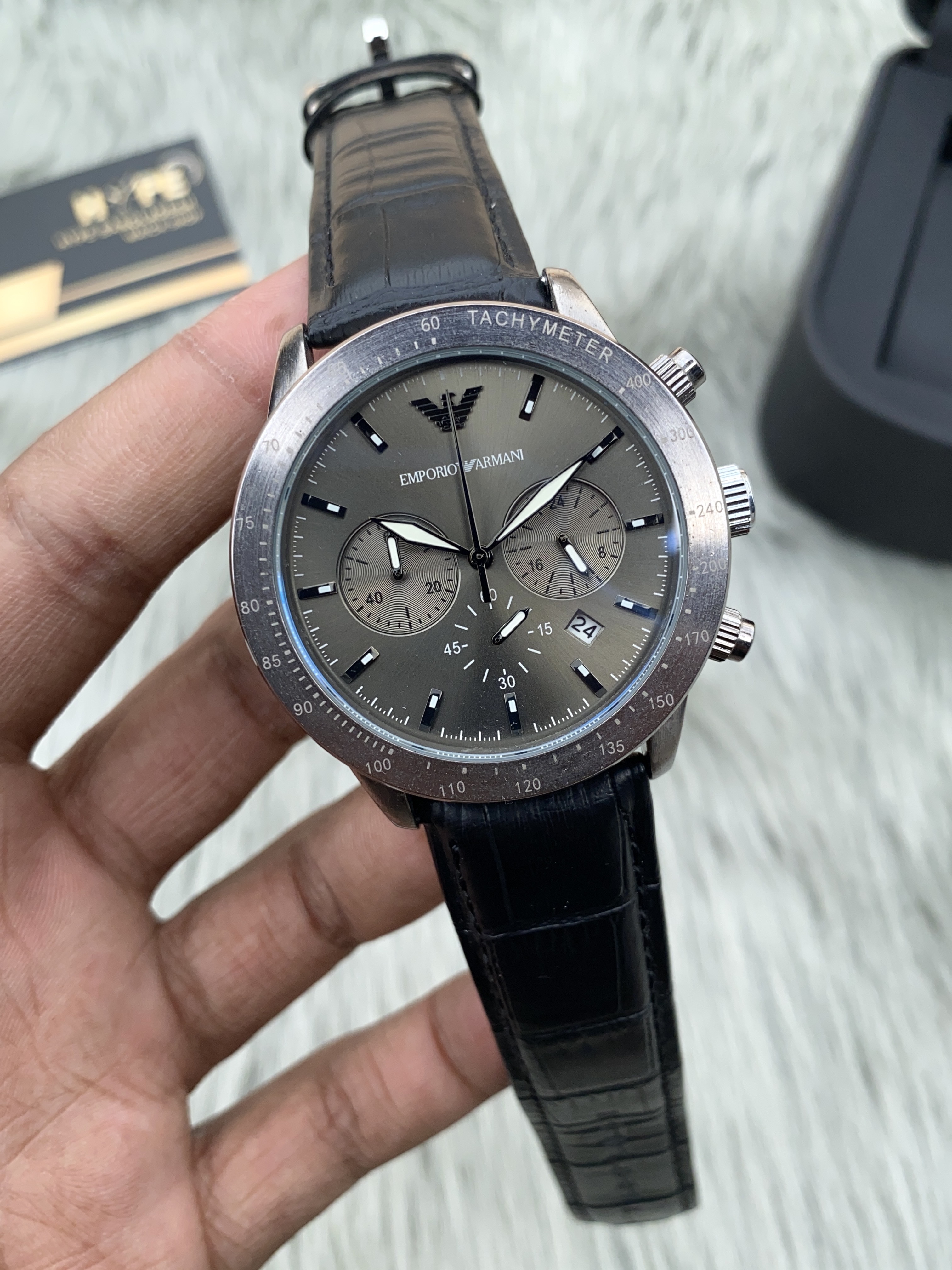 Armani chronograph leather belt